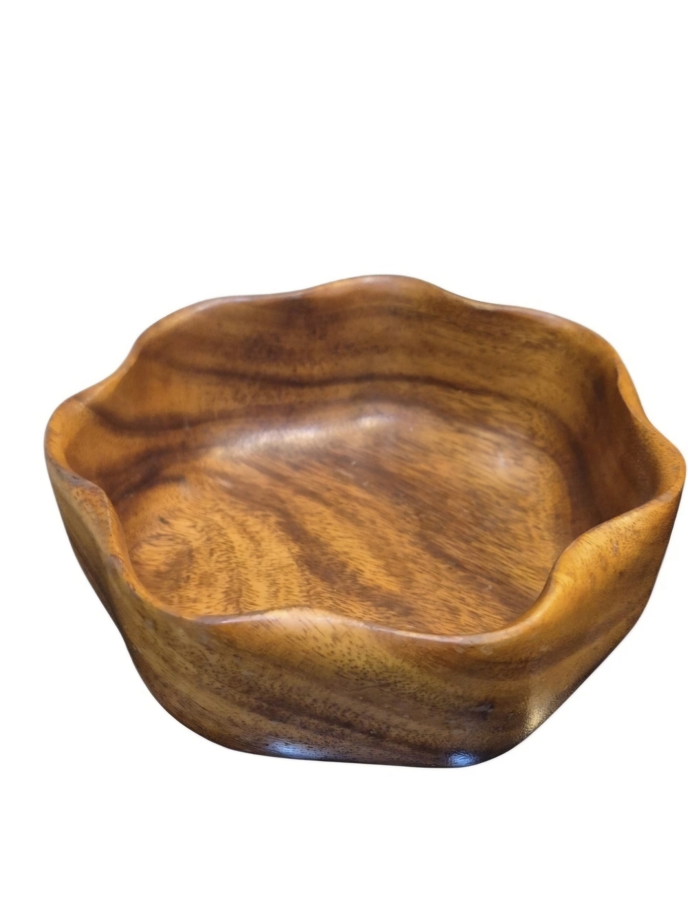 Handcrafted Brown Wooden Serving Bowl - Organic Wave Edge Vintage